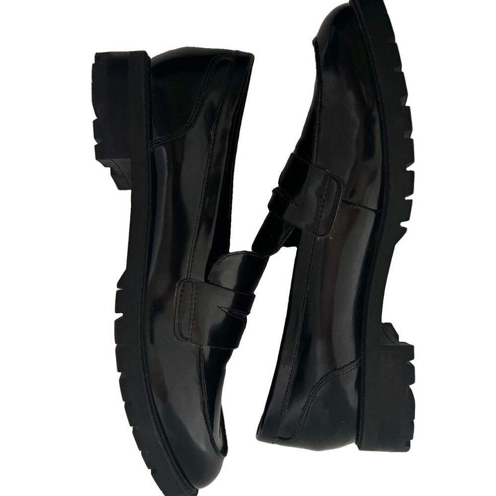 Nine West Maibel Black Patent Slip on Penny Loafer Lug Sol 7.5M Classic Academia - Picture 5 of 16